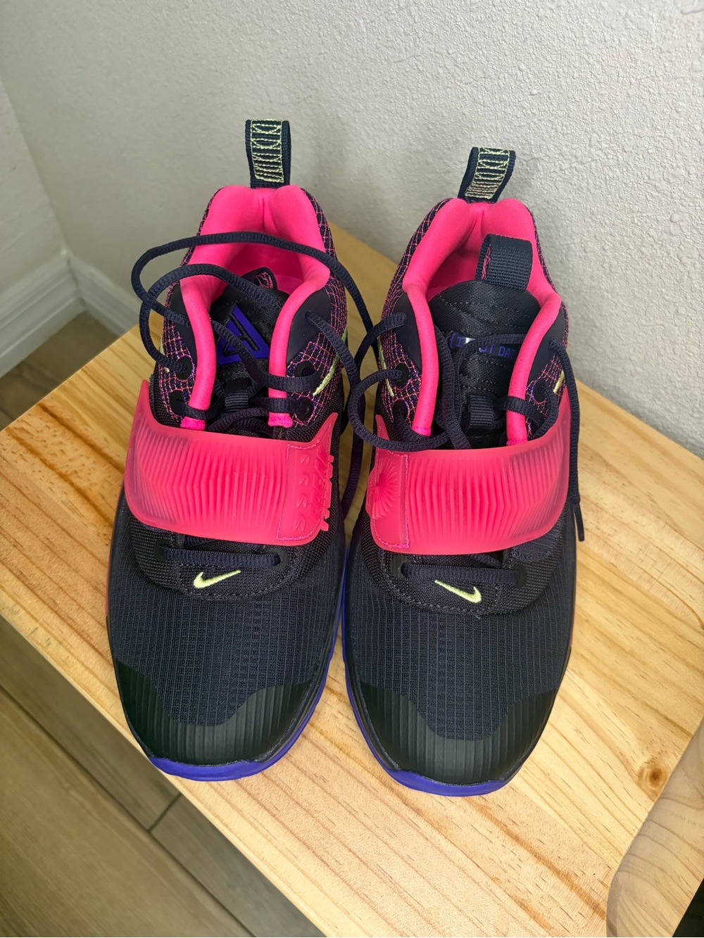 Giannis Nike Black Sneakers with Neon Pink Strap and Lime Swoosh